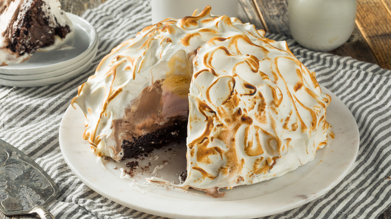 Baked Alaska with piece cut out 