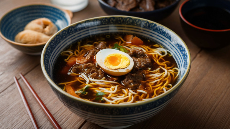 Bowl of New Orleans yakamein soup