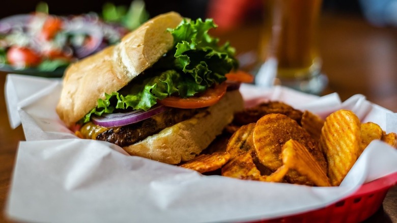 Burger and monkey fries