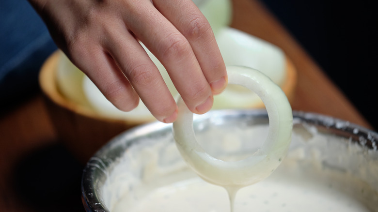 dipping onions in batter