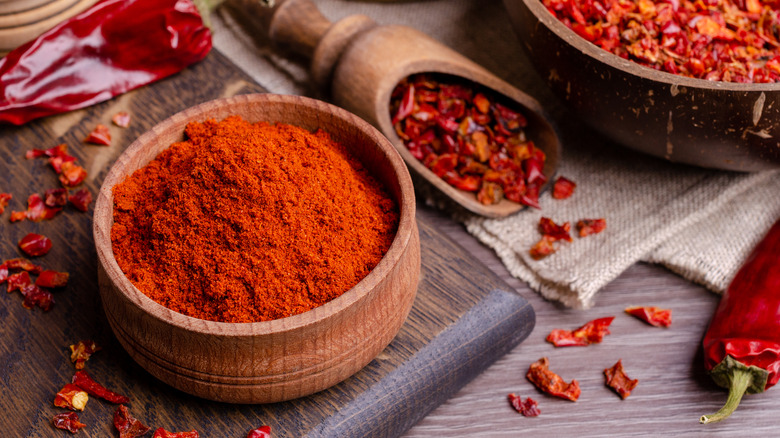 Dried cayenne pepper in a bowl