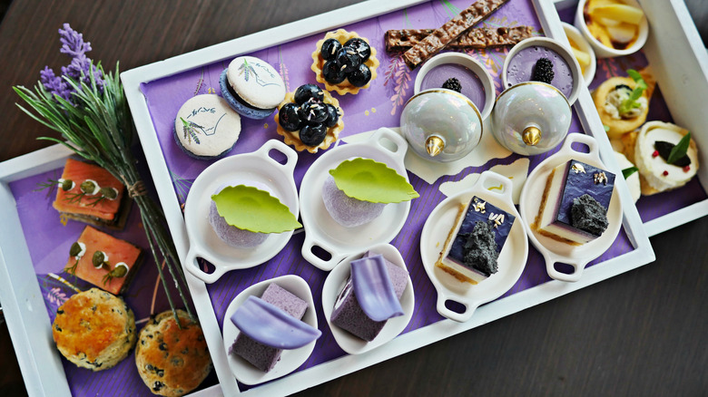 A tray of lavender-infused confections and cakes