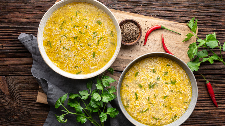 Bowls of egg drop soup