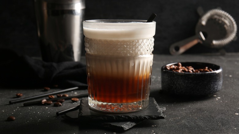 A white Russian cocktail in a glass