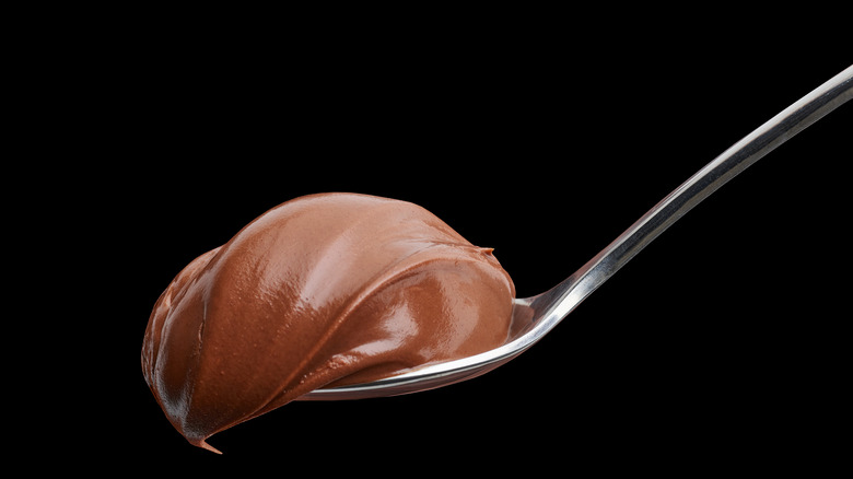 spoon with chocolate pudding