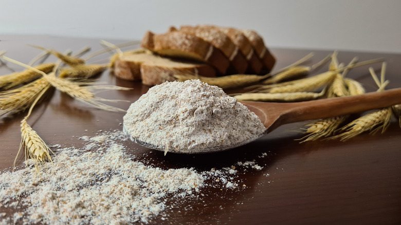 wheat flour in a spoon