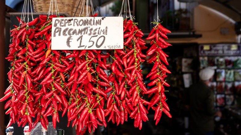 Calabrian chiles in Italian market