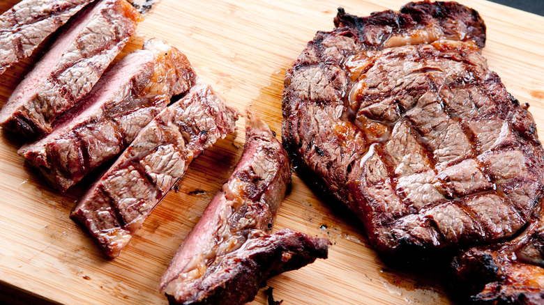 seared steak cut in strips