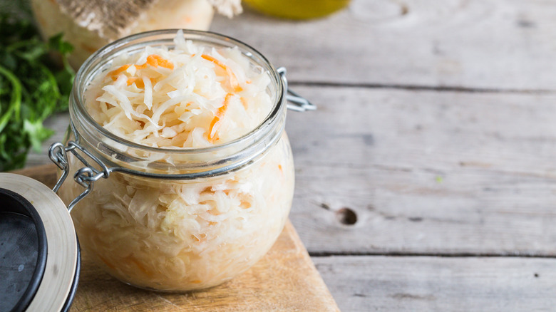 sauerkraut in an open jar