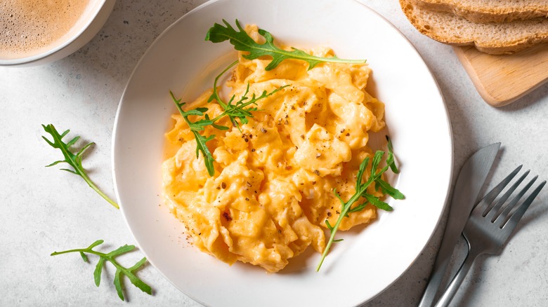 Plate of served scrambled eggs