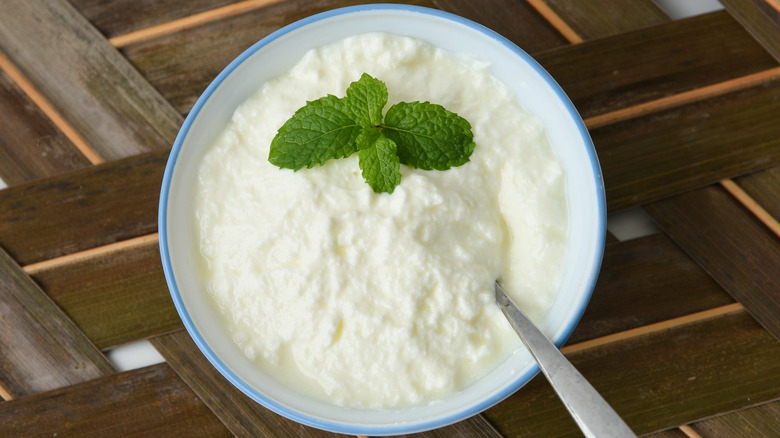 bowl of Greek yogurt with mint