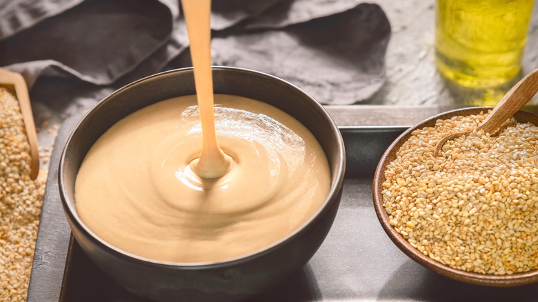 tahini poured into bowl