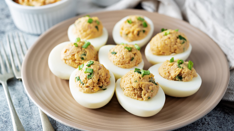 Deviled eggs on a platter