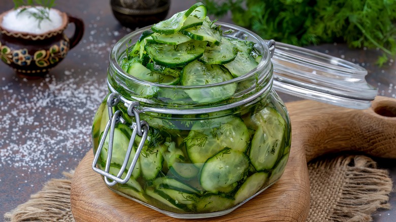 Cucumber salad in  jar