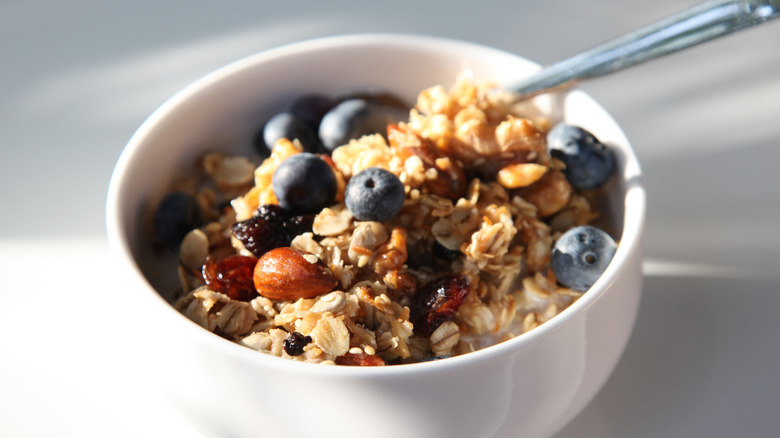 bowl of granola with blueberries