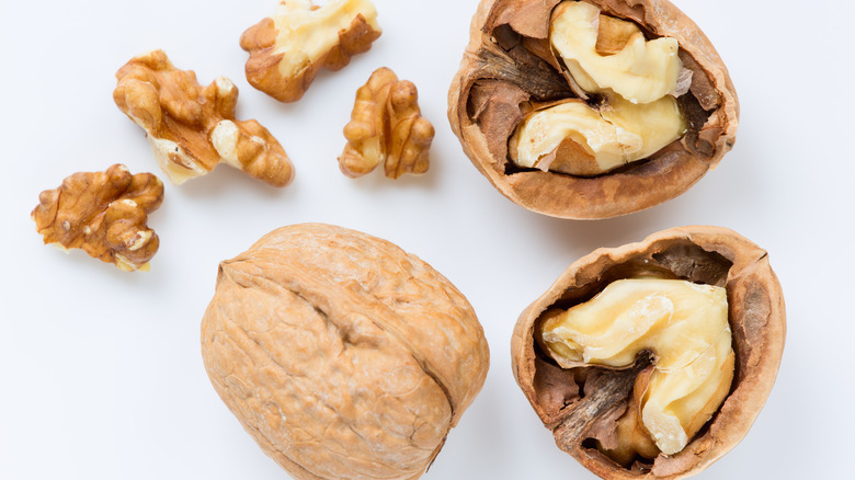 Walnuts on a white background