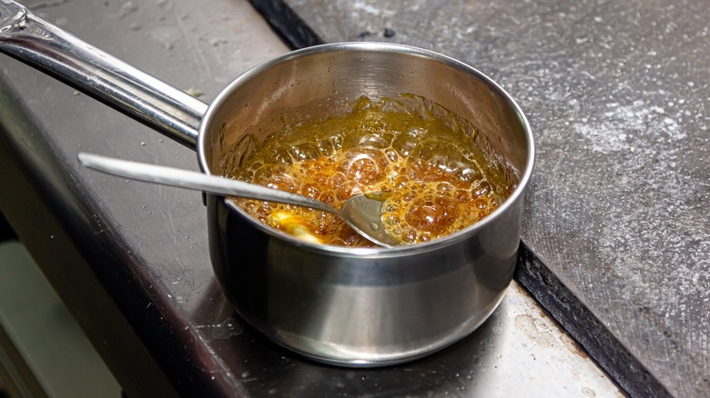 caramel cooking in a pan