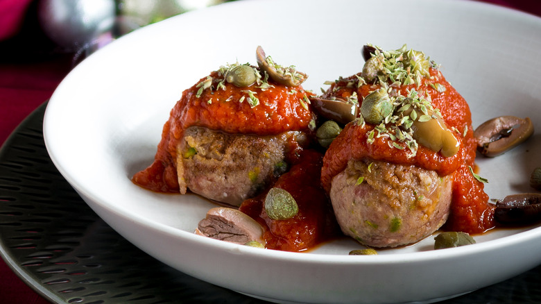 mortadella meatballs in a bowl