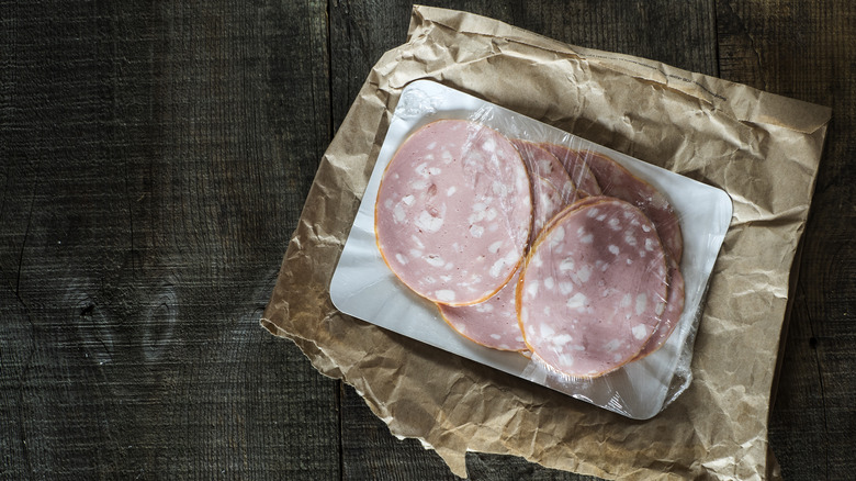 mortadella in package on paper