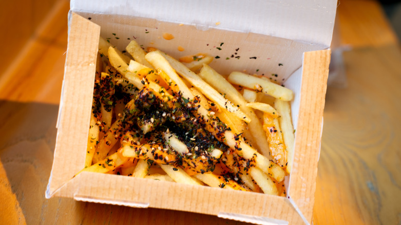 furikake fries in takeout box