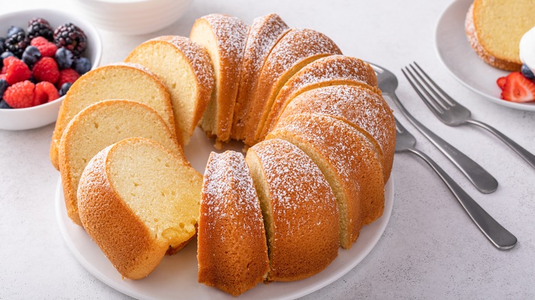 Kentucky butter cake with slices cut