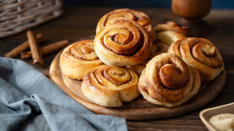 Tray of homemade cinnamon rolls