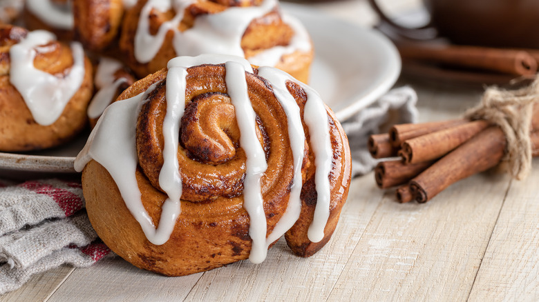 Cinnamon roll with white icing