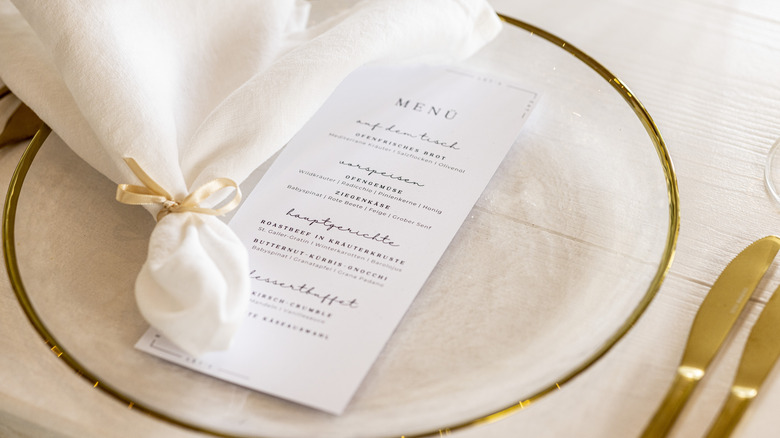 Wedding menu on table