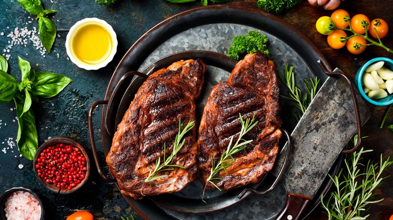 Steak with rosemary on plate