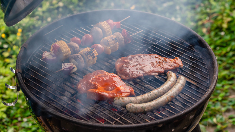 grilling food on grill grate