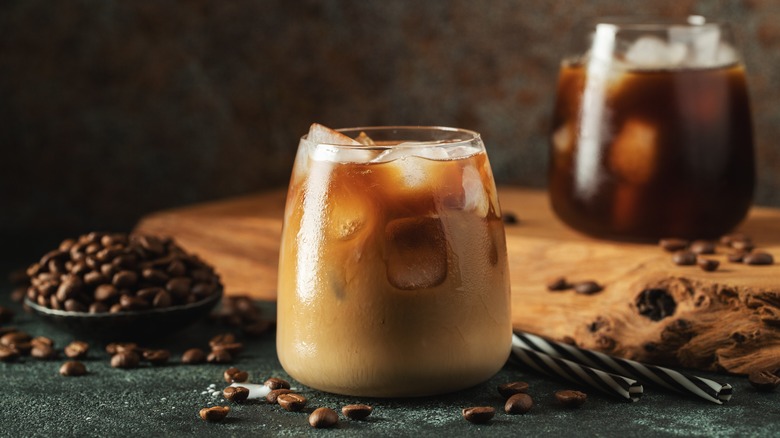 glass of iced espresso with milk