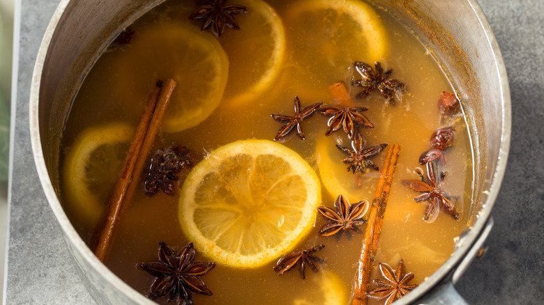 Homemade Wassail punch in a bowl