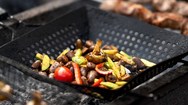 vegetables in grill basket