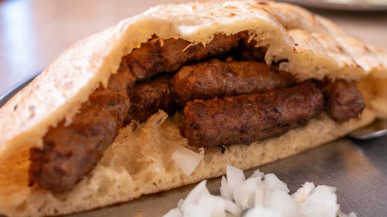 cevapi inside Baltic flatbread