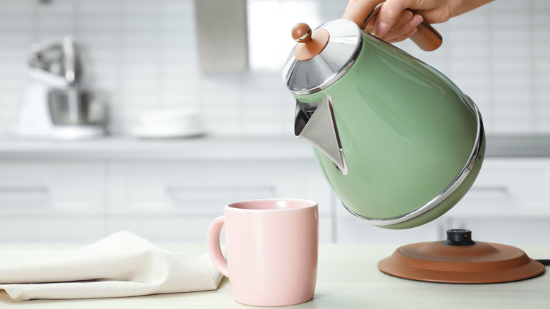 Person pouring electric tea kettle