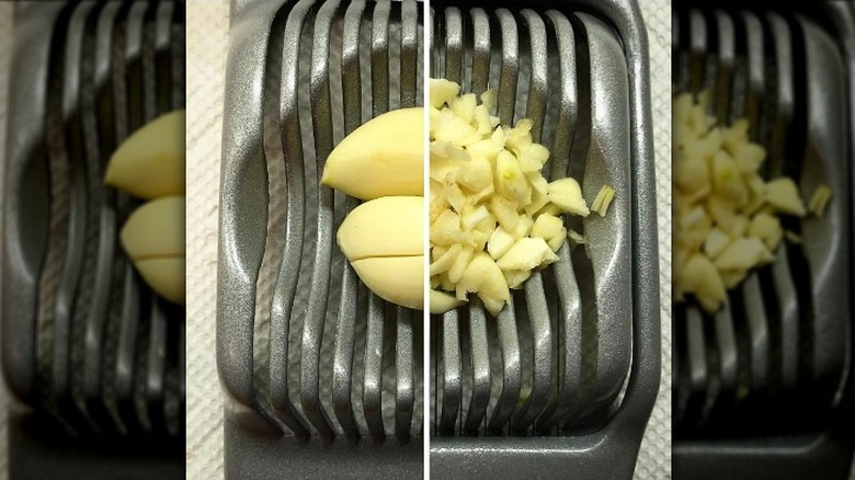 Alton Brown's tip for chopping garlic with an egg cutter