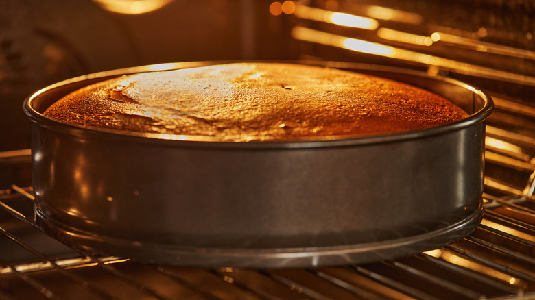 cake baking in the oven