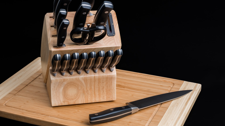 Knife block on cutting board