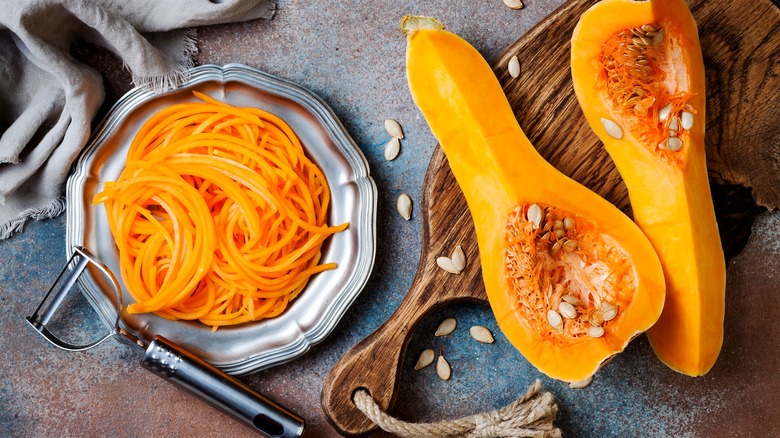 Raw butternut squash noodles