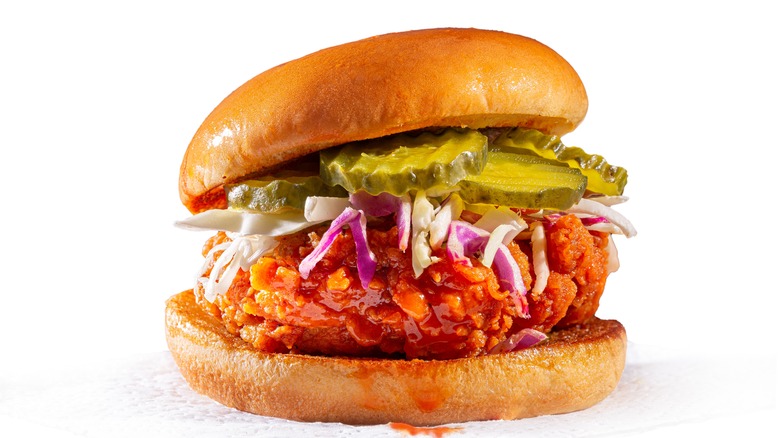 Spicy chicken sandwich with coleslaw