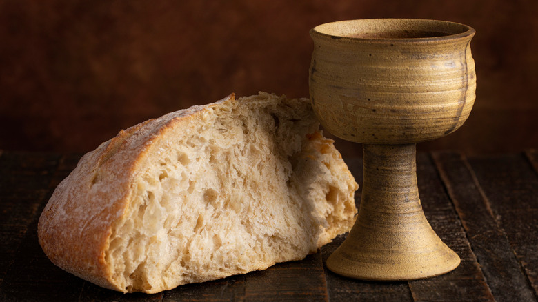 Communion bread and wine goblet