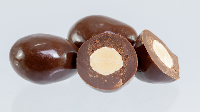 Chocolate covered almonds cut in half