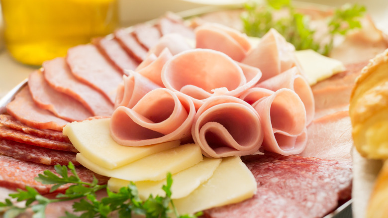 sliced deli meats on platter