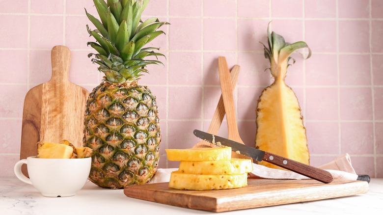 pineapple cut into rings for dessert