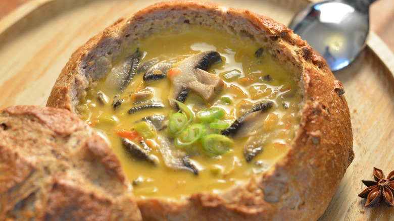 soup in bread bowl