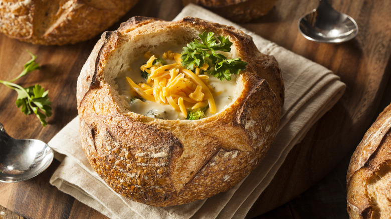 bread bowl with soup