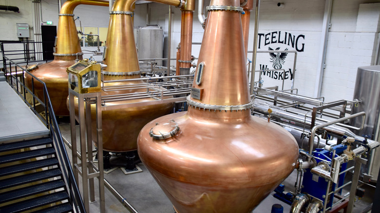 Copper pot stills at the Teeling distillery