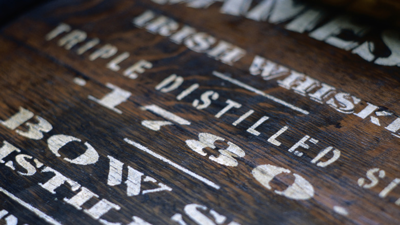 Barrel from Jameson close-up with lettering and date