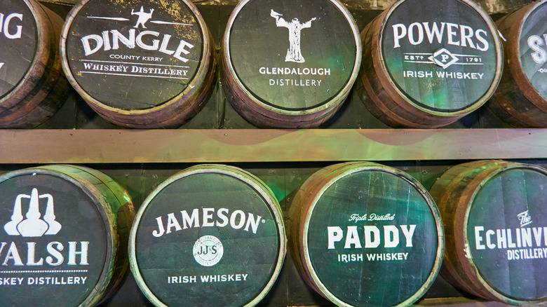Whiskey Museum barrels with logos of whiskey companies