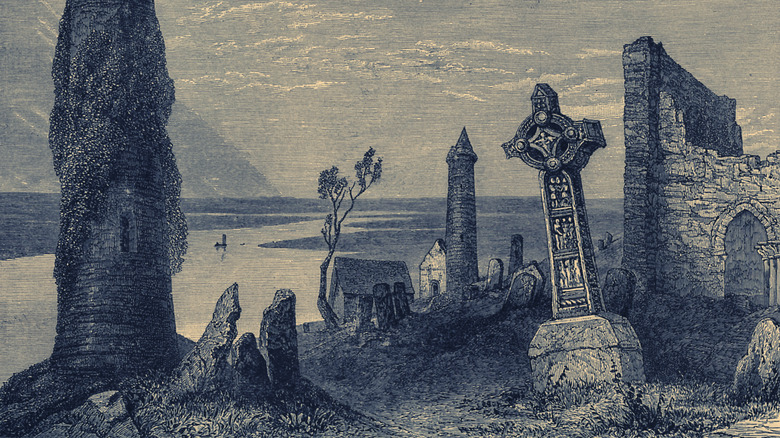 Illustration of the monastery of Clonmacnoise